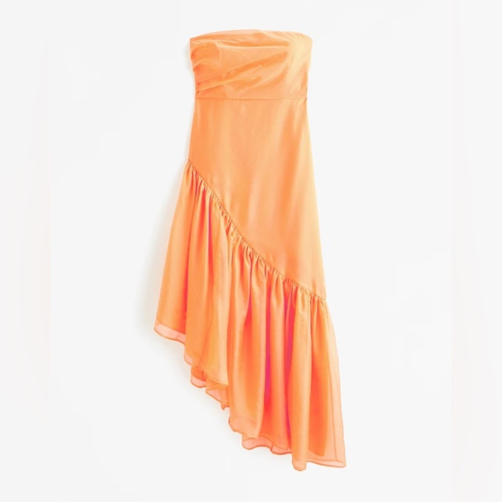 NWT Abercrombie Strapless Drama Asymmetrical Maxi Orange Formal Dress XXS